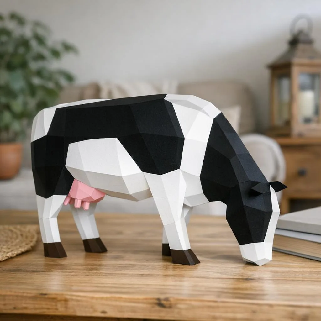 Papercraft de vaca en origami 3D