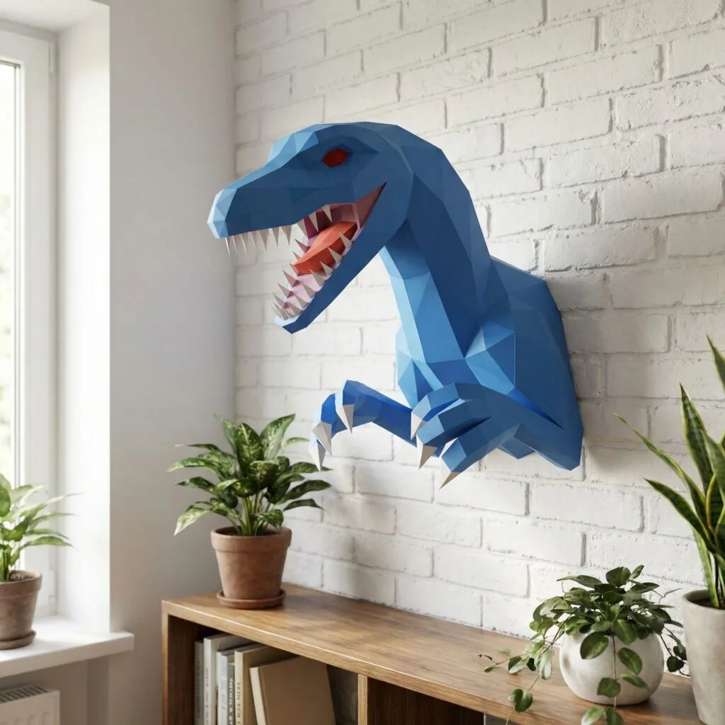 Papercraft de velociraptor em origami