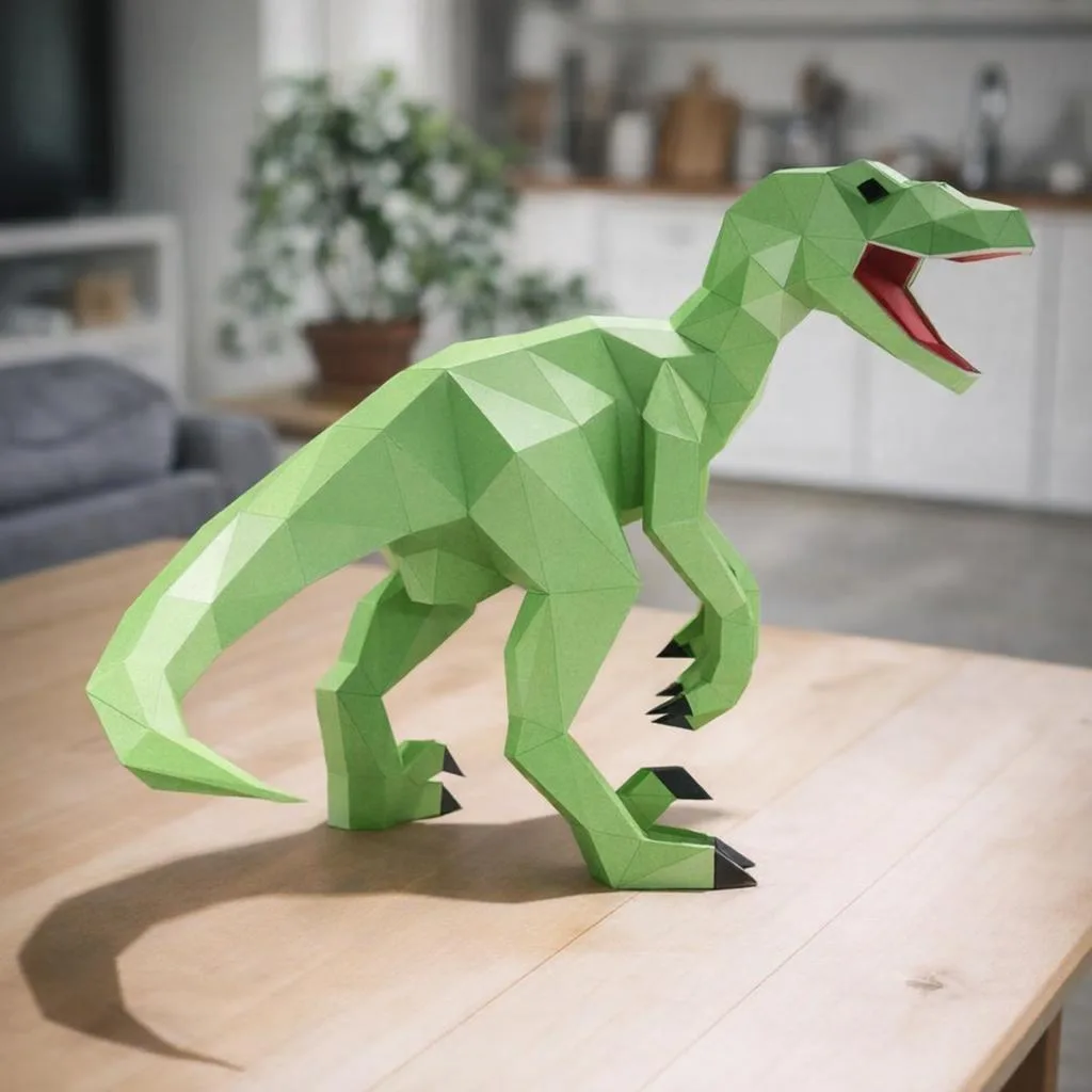 Papercraft di velociraptor da esporre in origami