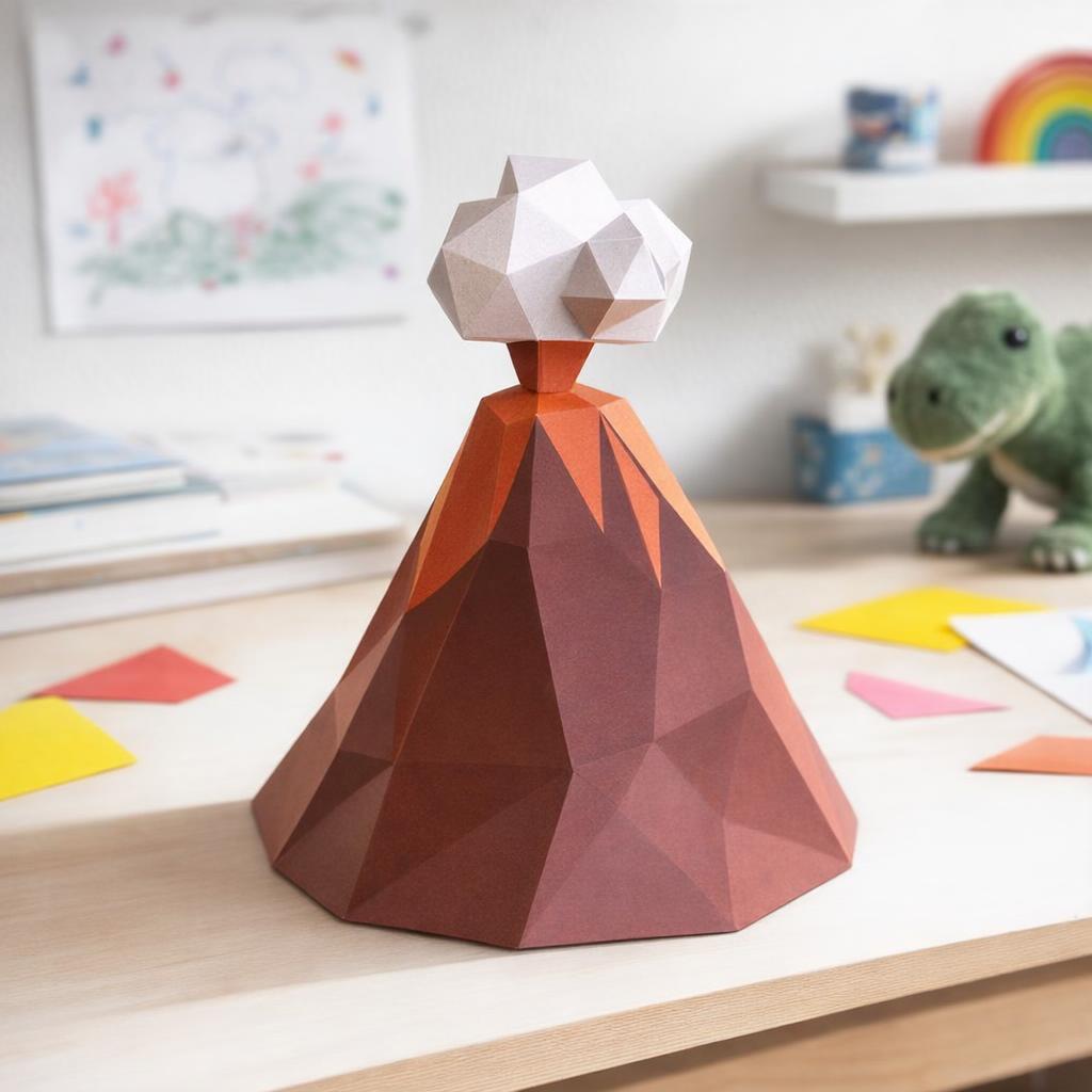 Papercraft de volcan en origami 3D
