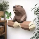 Castor 3D muurdecoratie in origami-papier, weergave 2