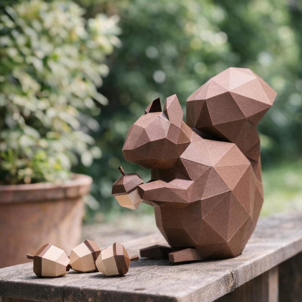 Queue Craft Papercraft écureuil à la queue relevée en origami 3D