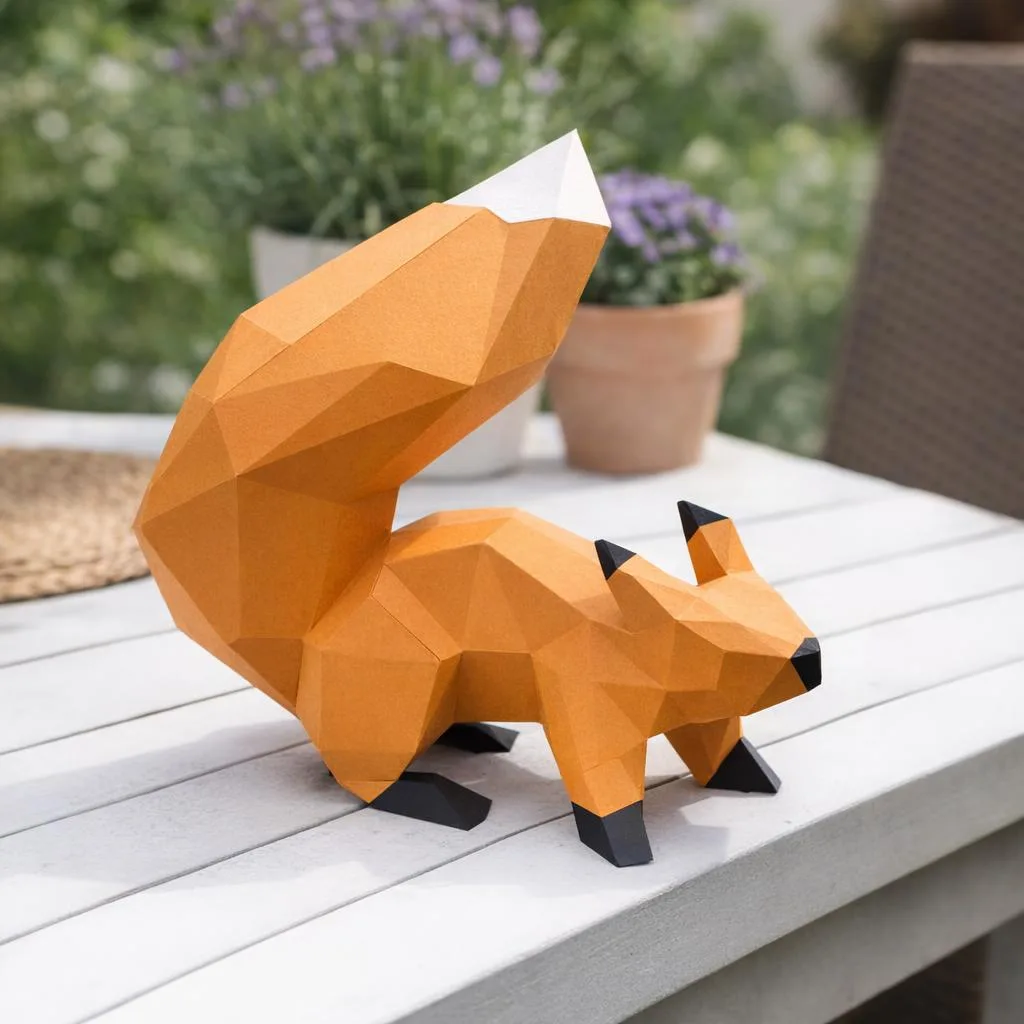 Origami 3D Papercraft rotes Eichhörnchen