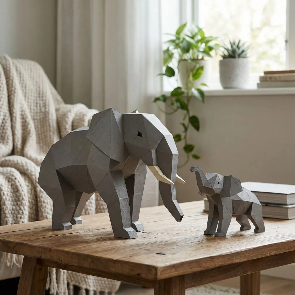 3D Origami Elephant and Baby Papercraft