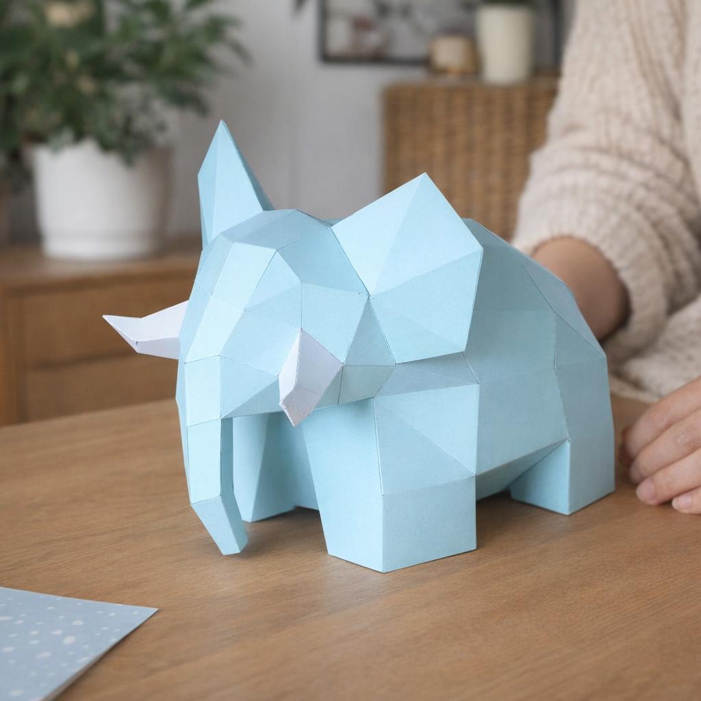 Papercraft d'éléphant mignon en origami 3D
