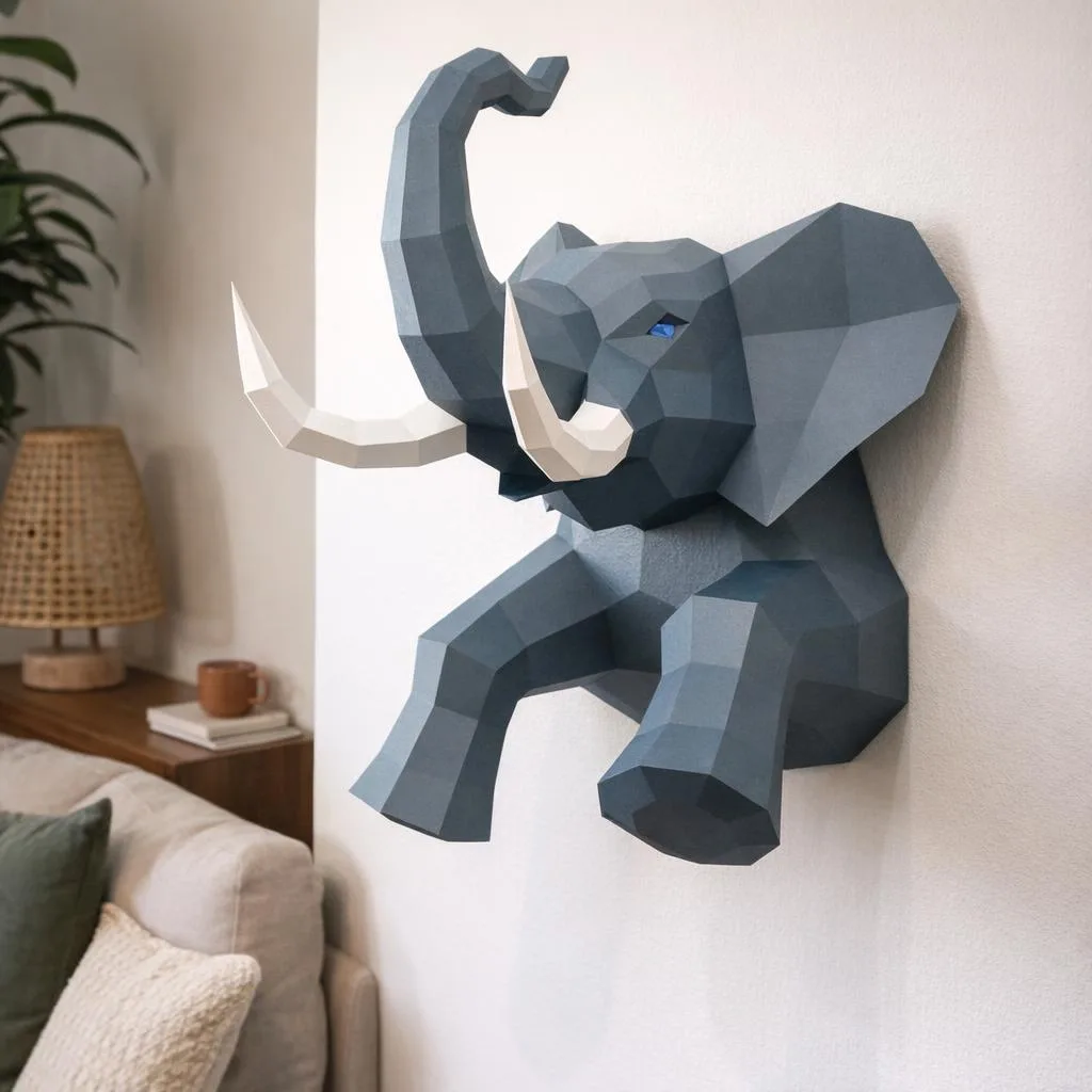 Papercraft halber Elefant als Wand-Origami