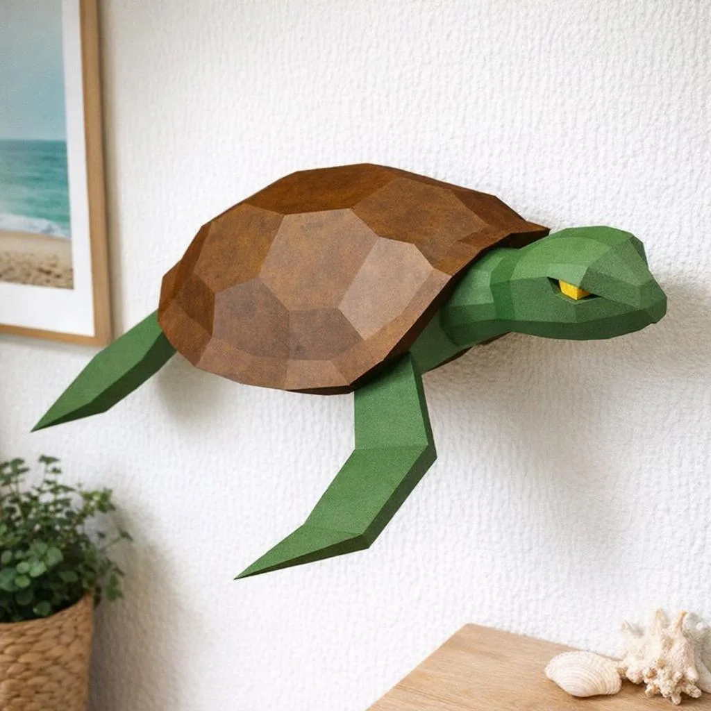 Papercraft mezza tartaruga murale in origami 3D fai da te