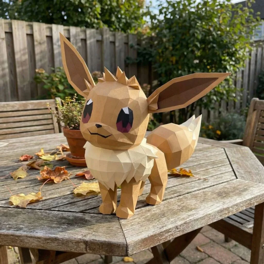 Papercraft stehendes Evoli Pokémon als 3D-Origami