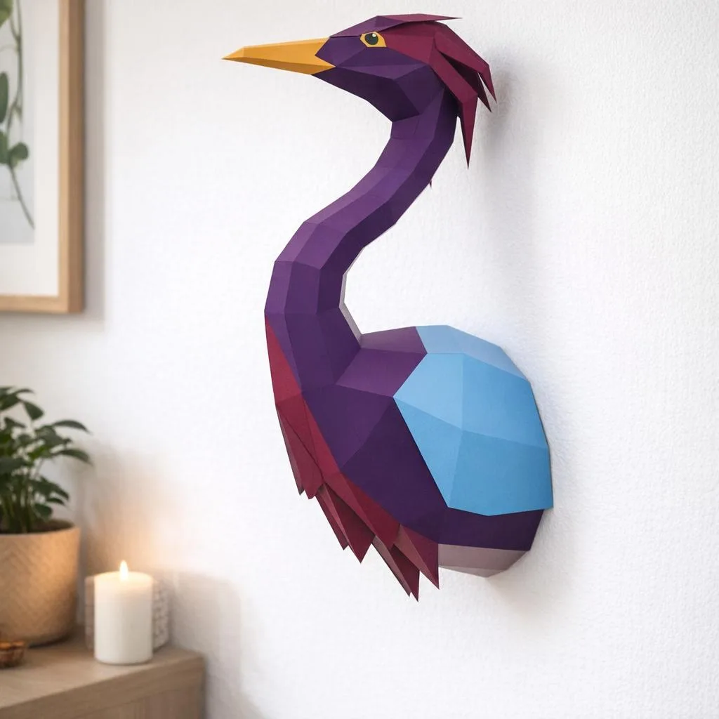 3D-Origami-Papercraft eines blauen Reihers