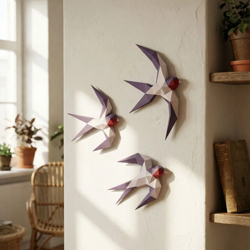 Papercraft de golondrinas en origami