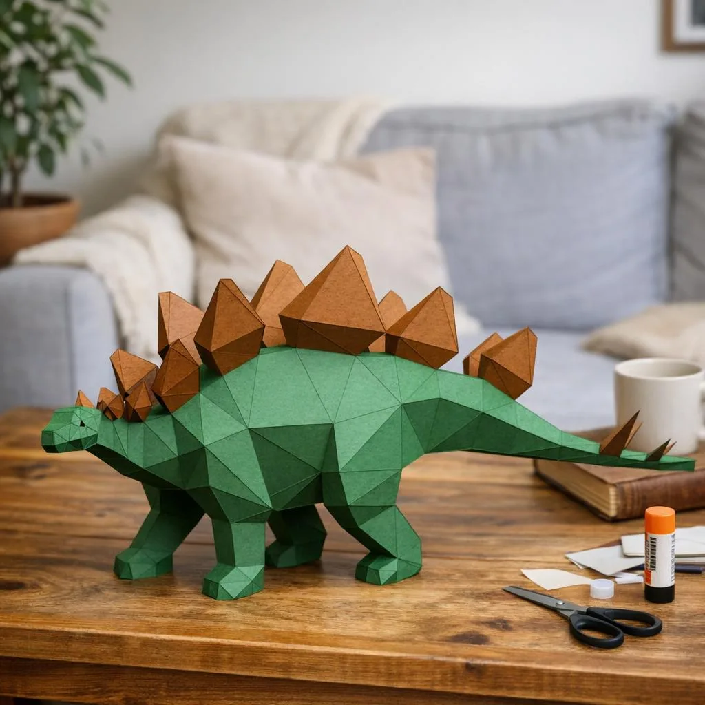 Papercraft dinossauro estegossauro em origami 3D
