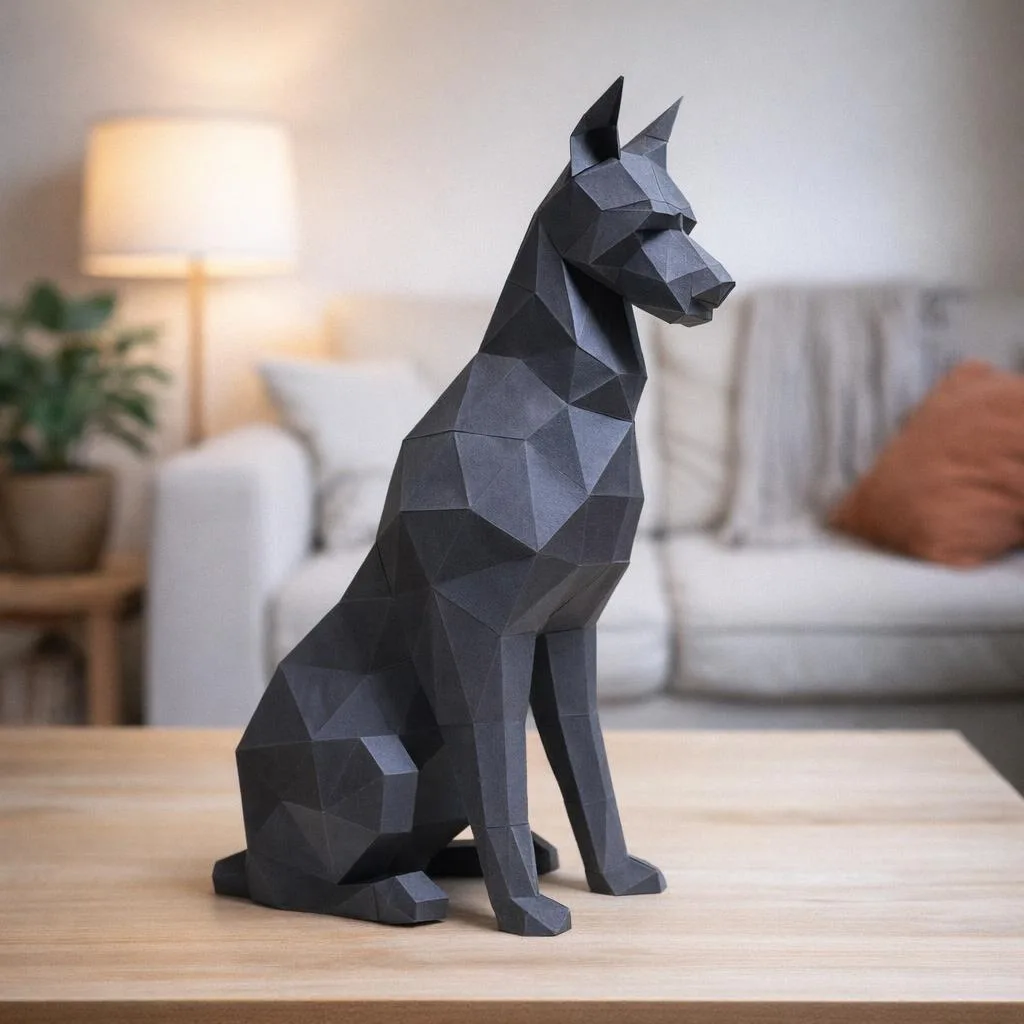 Papercraft sitzender Dobermann als 3D-Origami