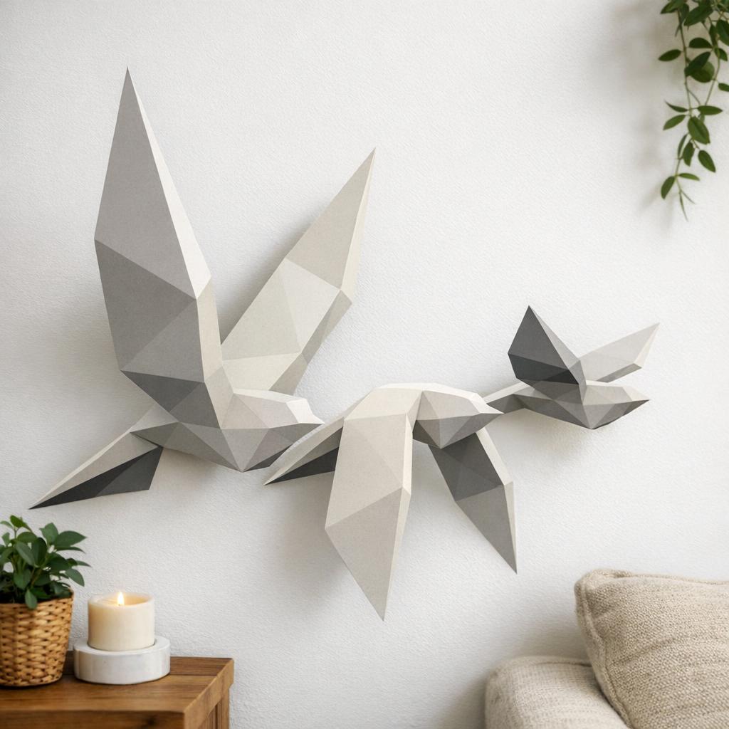 Papercraft of flying birds in 3D origami