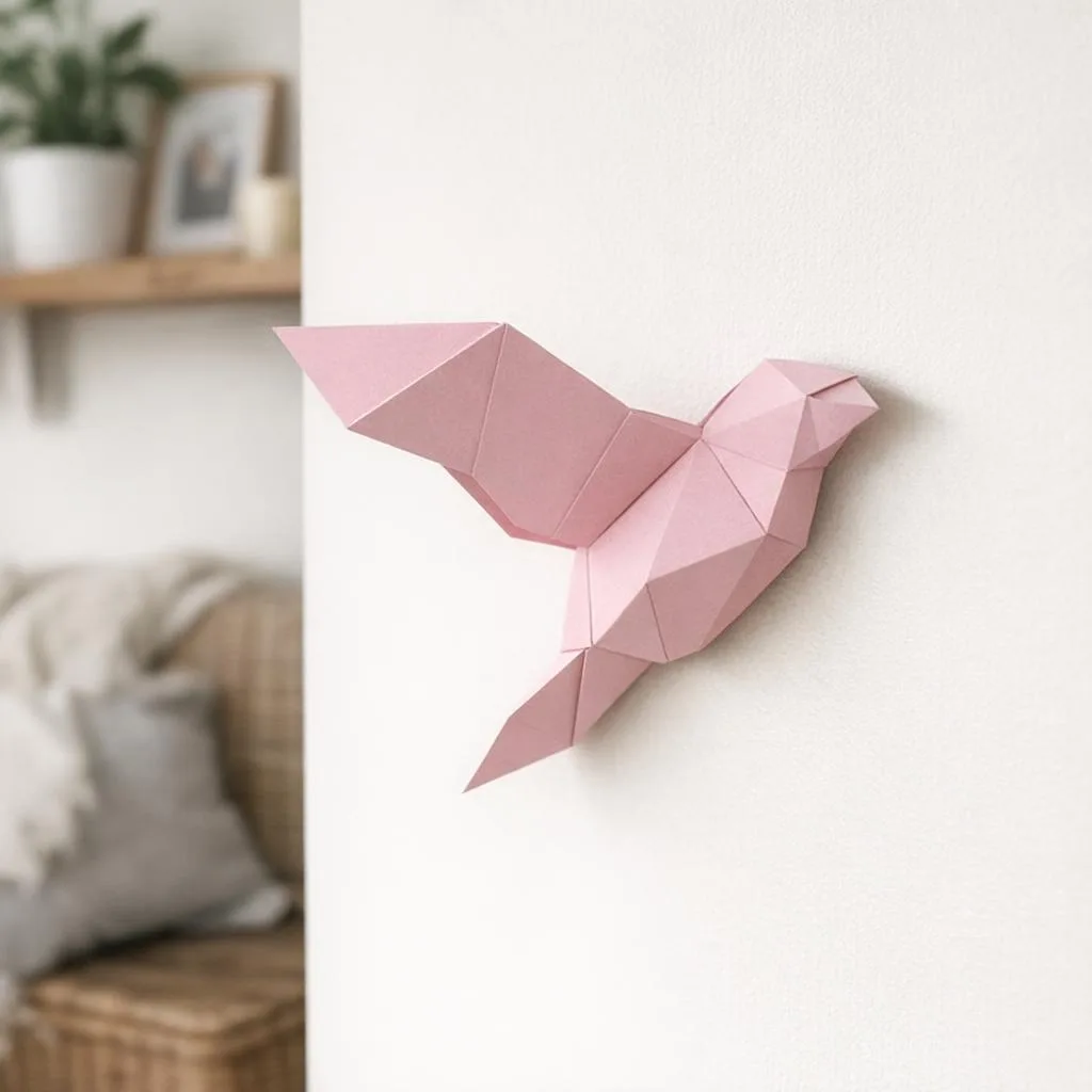 Papercraft di uccello volante rosa in origami 3D