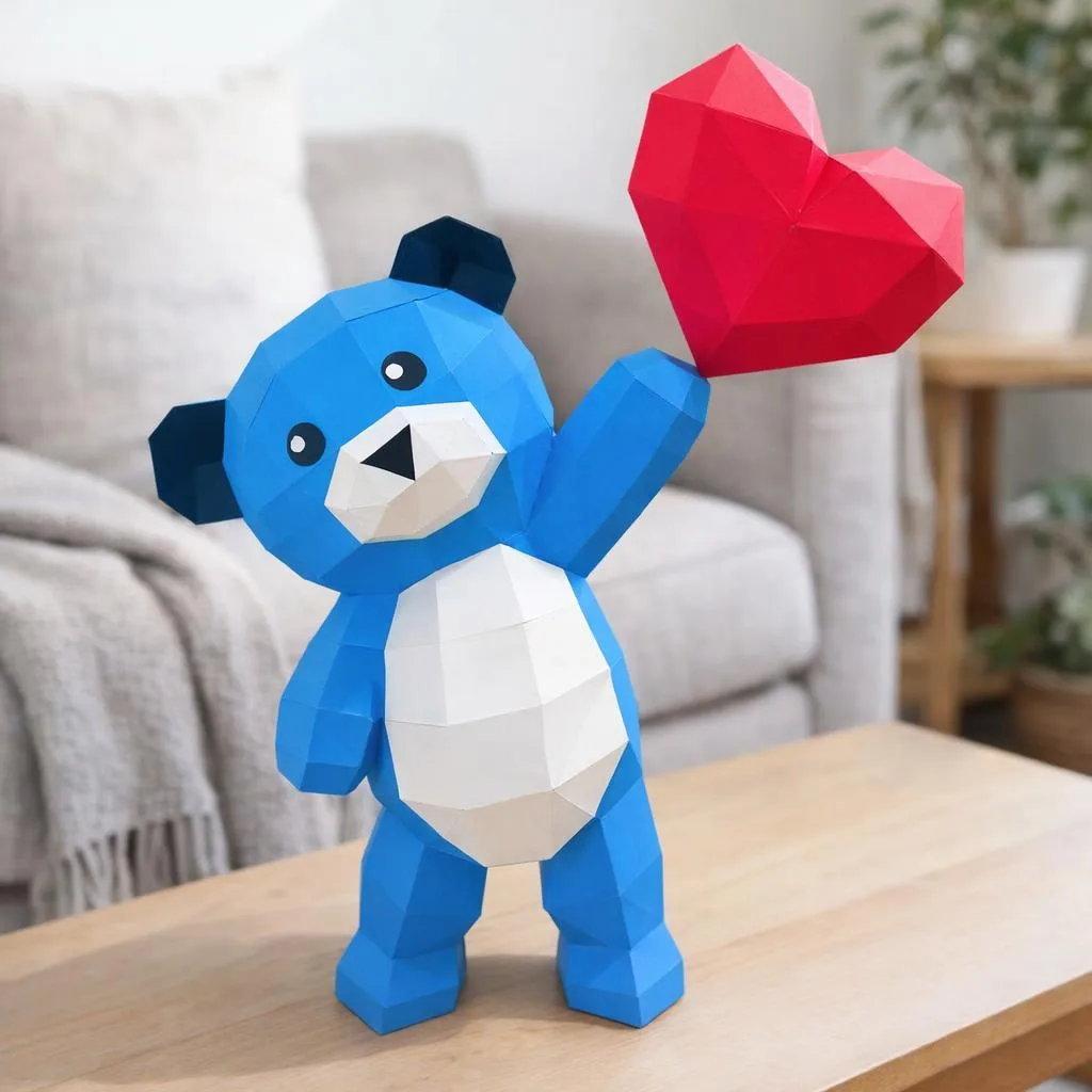 Papercraft di orso di peluche con cuore in origami 3D