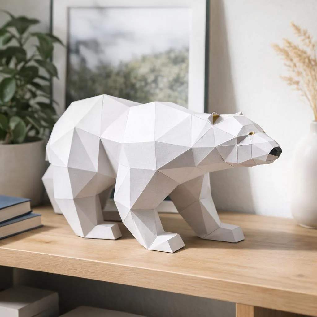 3D-Origami-Papercraft laufender Eisbär