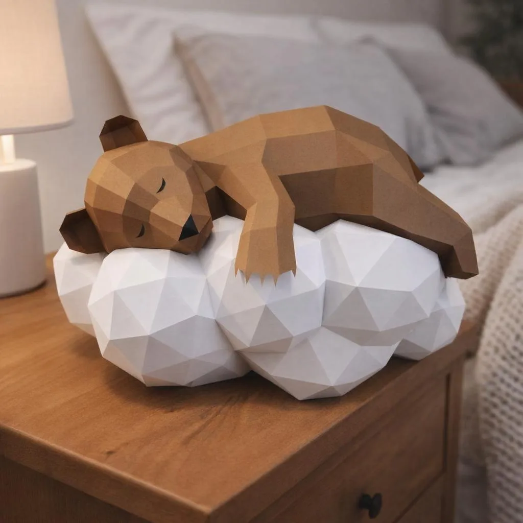 Papercraft-Bär auf einer Wolke aus 3D-Origami