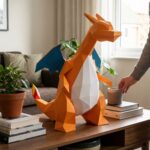 Papercraft Charizard em pé Pokémon em origami 3D