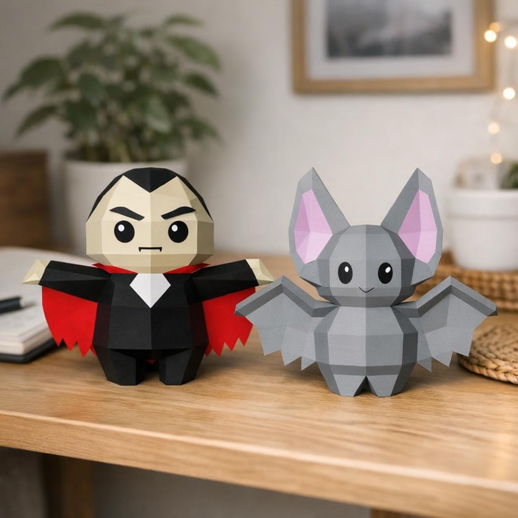 Papercraft Dracula et chauve-souris en origami 3D