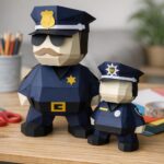 Papercraft de um policial em origami 3D