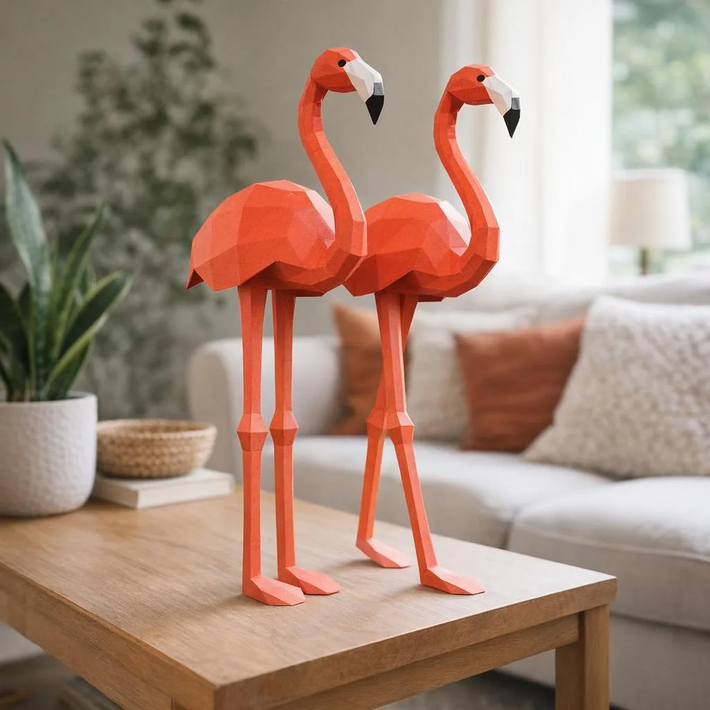 Papercraft Duo stehende Flamingos als 3D-Origami