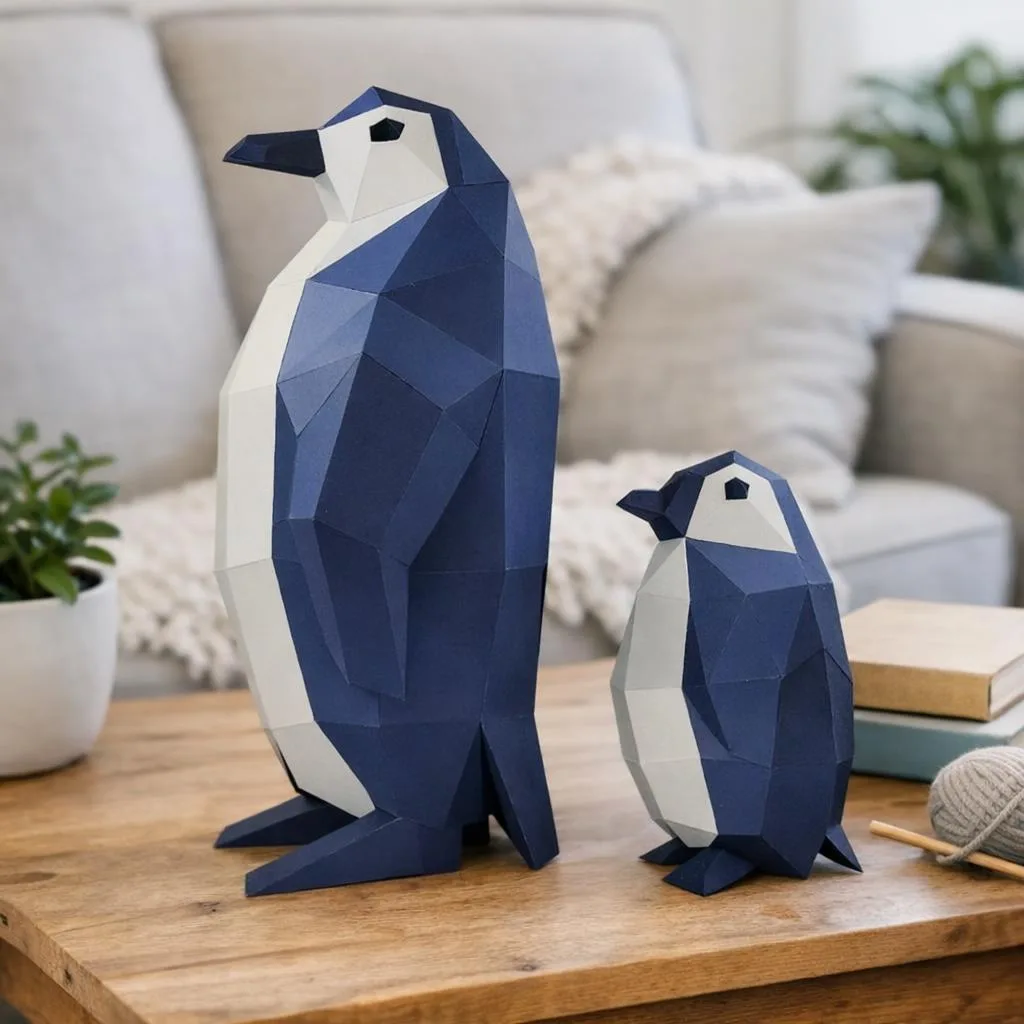 Papercraft Pinguinfamilie als 3D-Origami