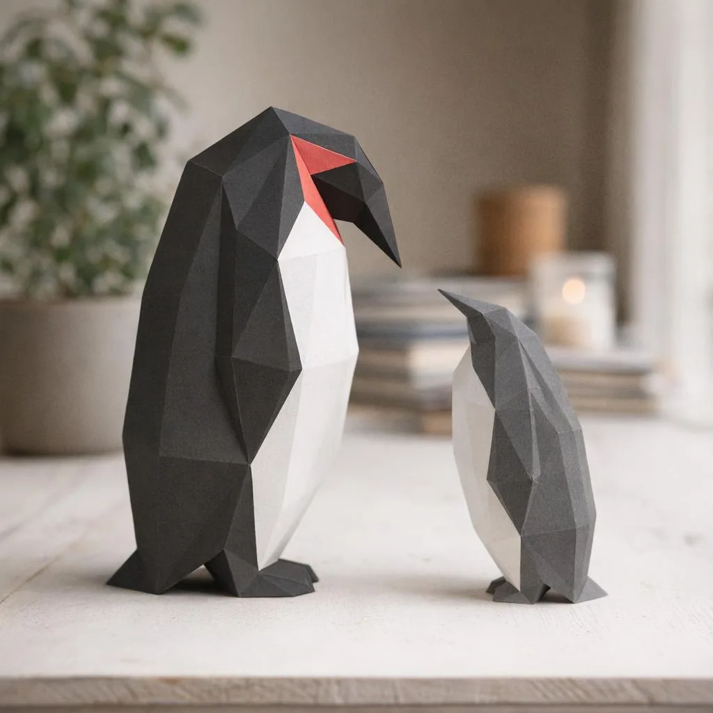 Papercraft famiglia di pinguini in origami