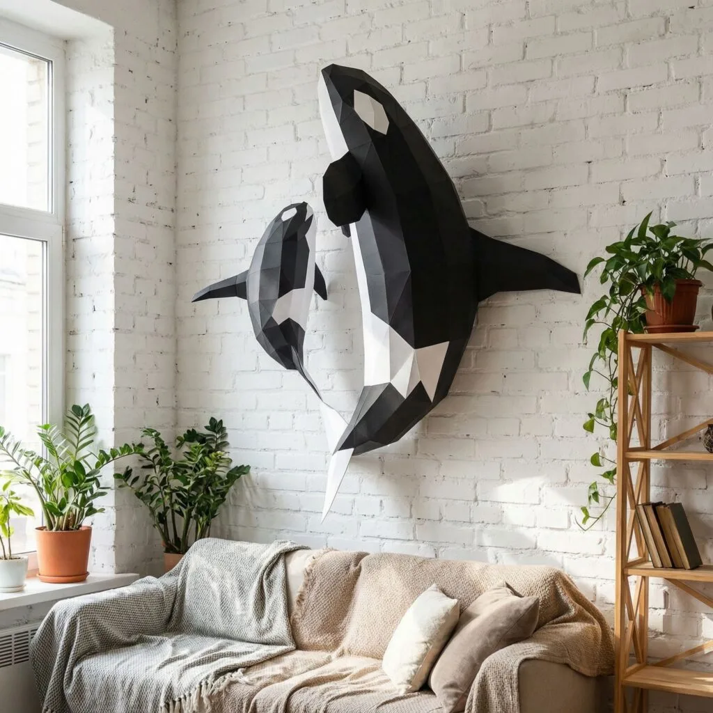 Papercraft Orca-Familie in 3D-Origami