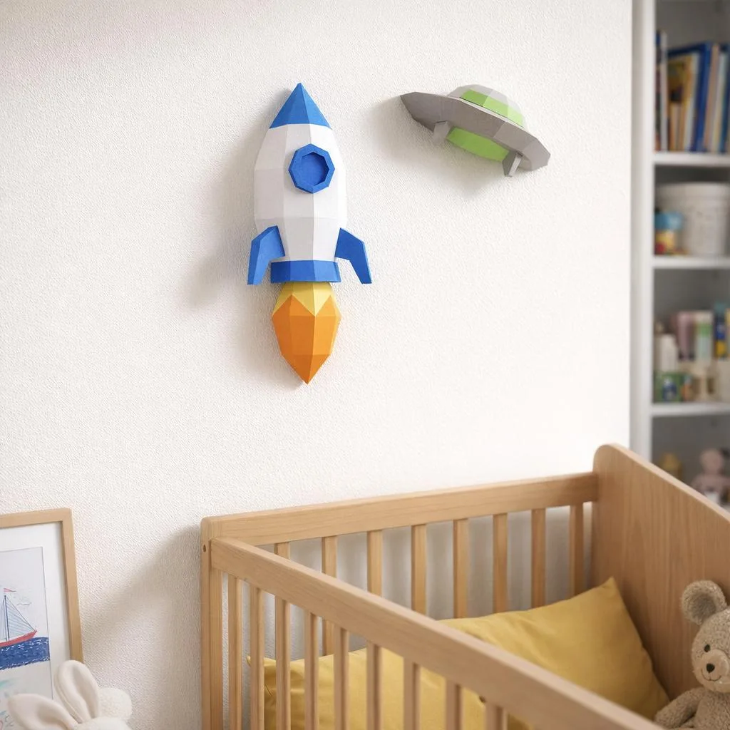 Papercraft Rakete und Untertasse aus Origami