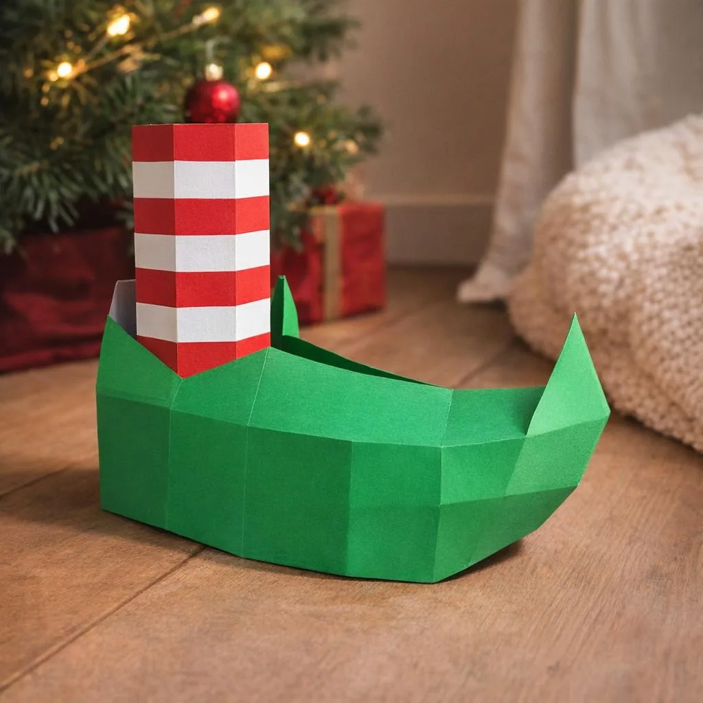 Papercraft gratuit de chausson de lutin en origami 3D