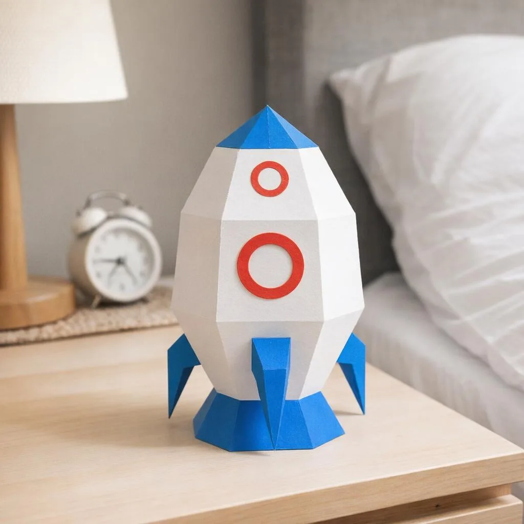Papercraft gratuit de lampe fusée en origami 3D