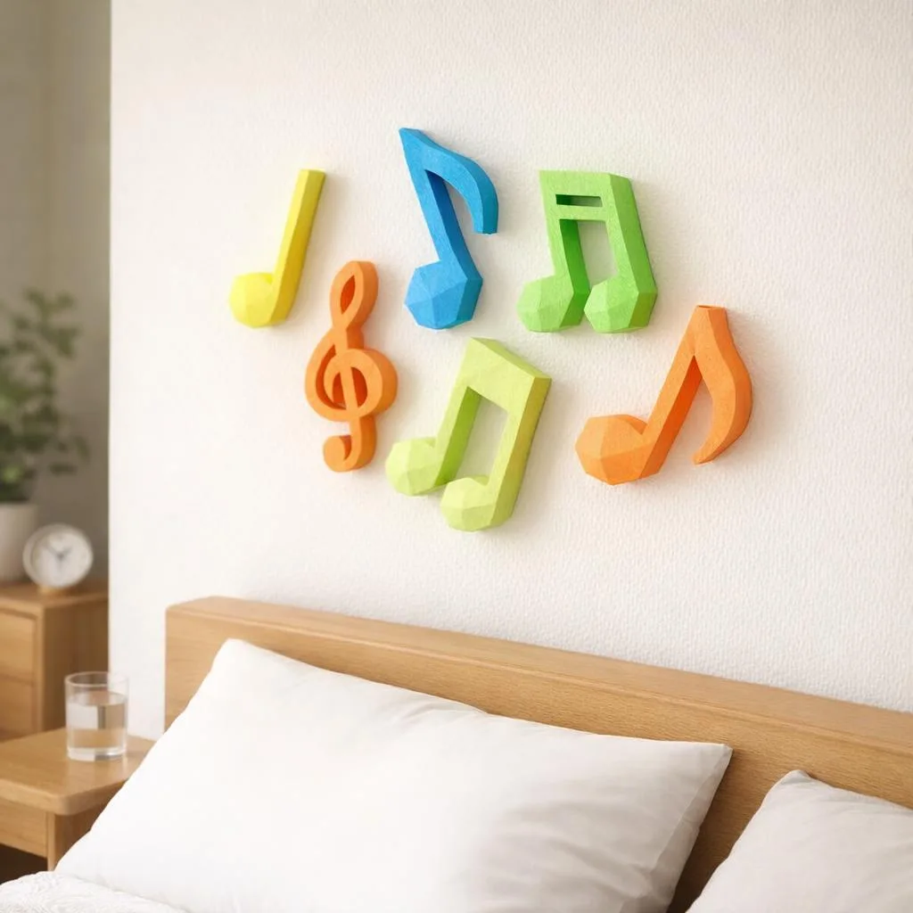 Papercraft gratuito de notas musicais em origami