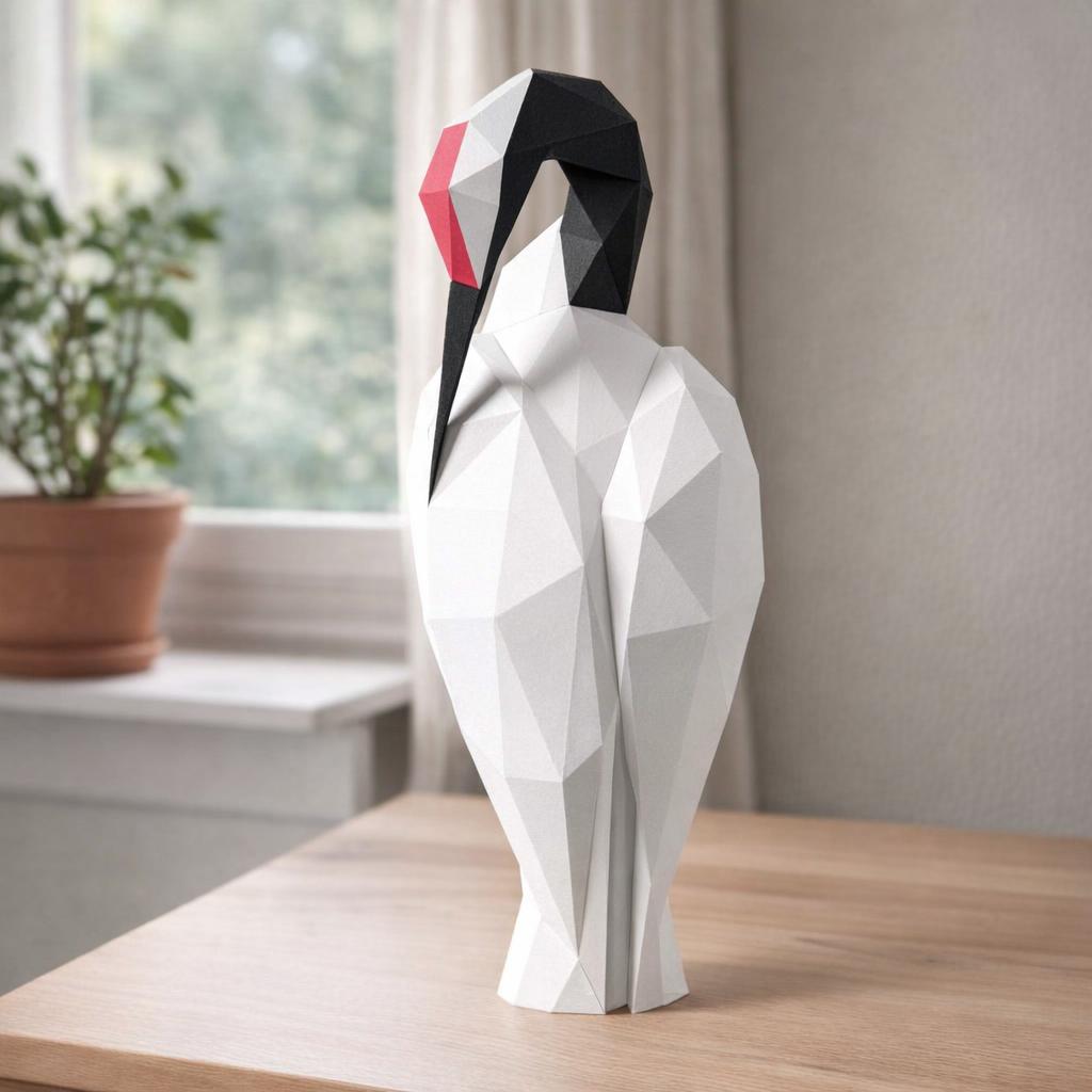 Papercraft grue couronne rouge en origami