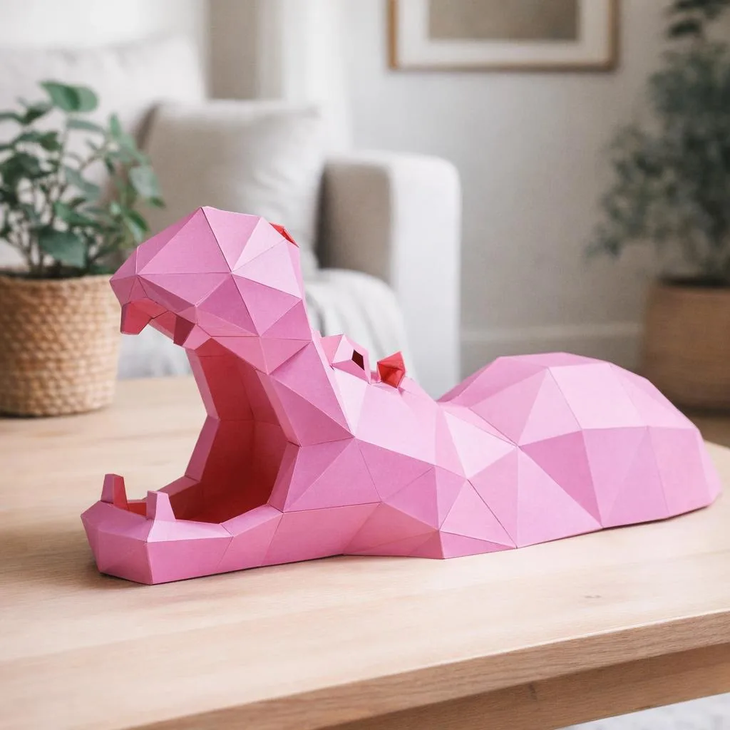 Papercraft ippopotamo origami in carta 3D da scaricare