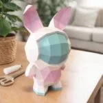 Papercraft coelho astronauta maluco em origami 3D, vista 2