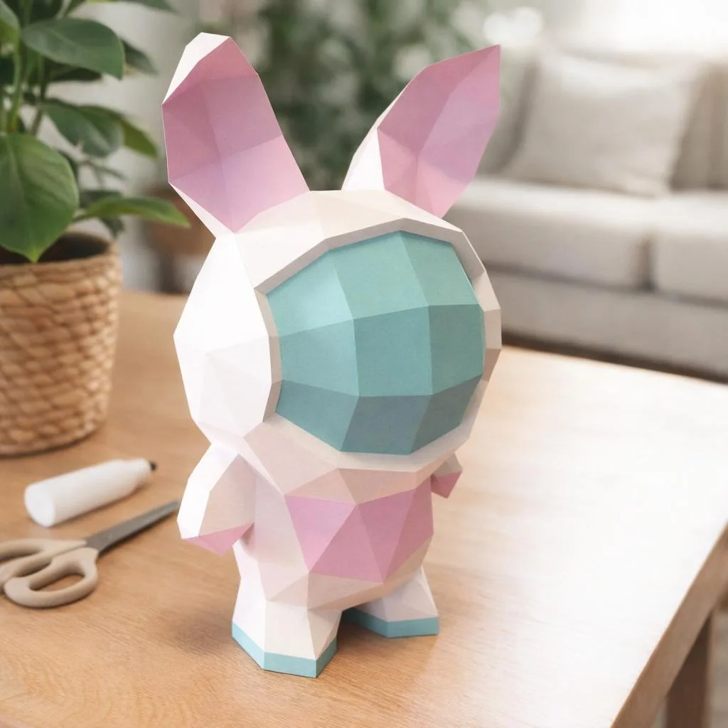 Papercraft de conejo loco astronauta en origami 3D