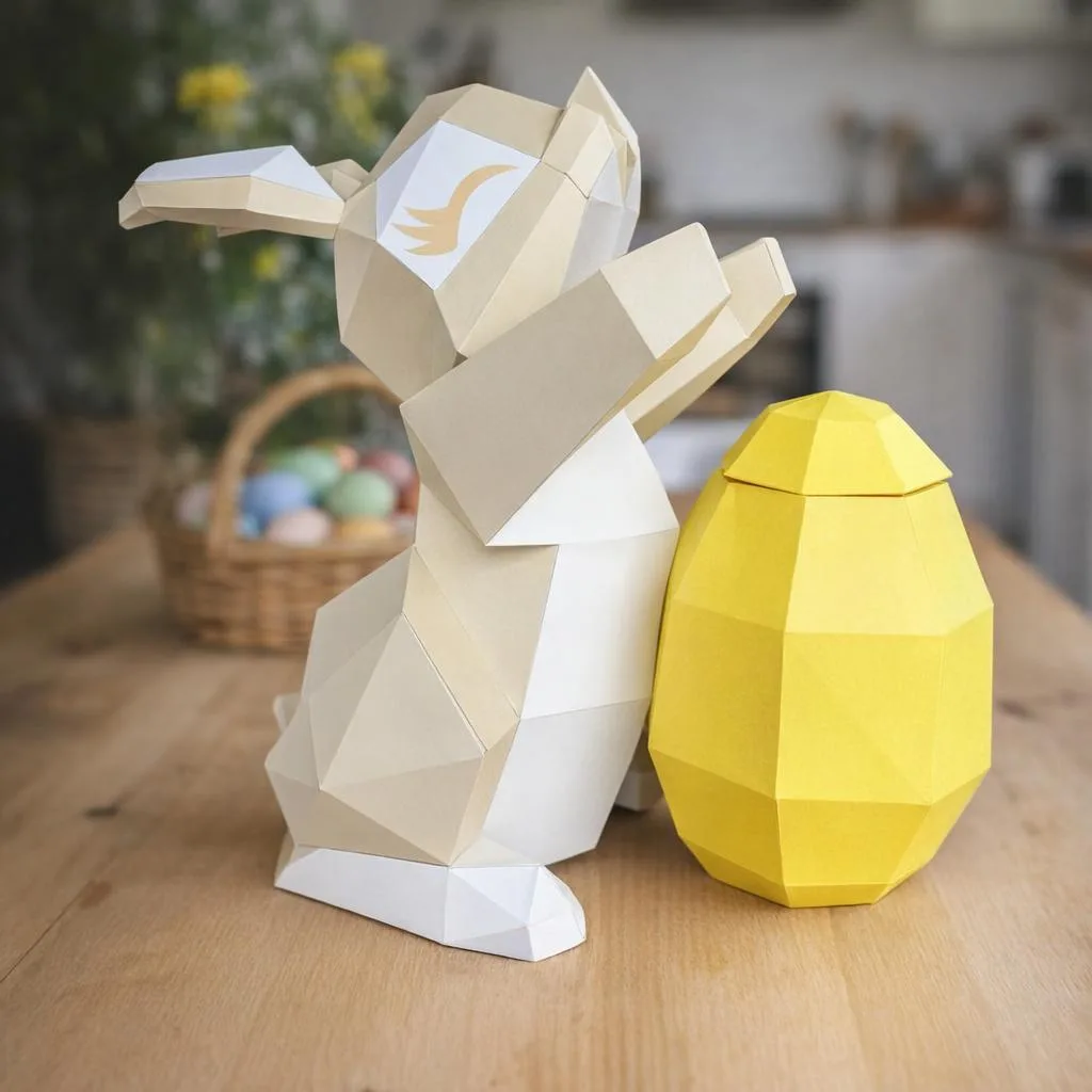 Papercraft lapin de Pâques avec oeuf en origami 3D