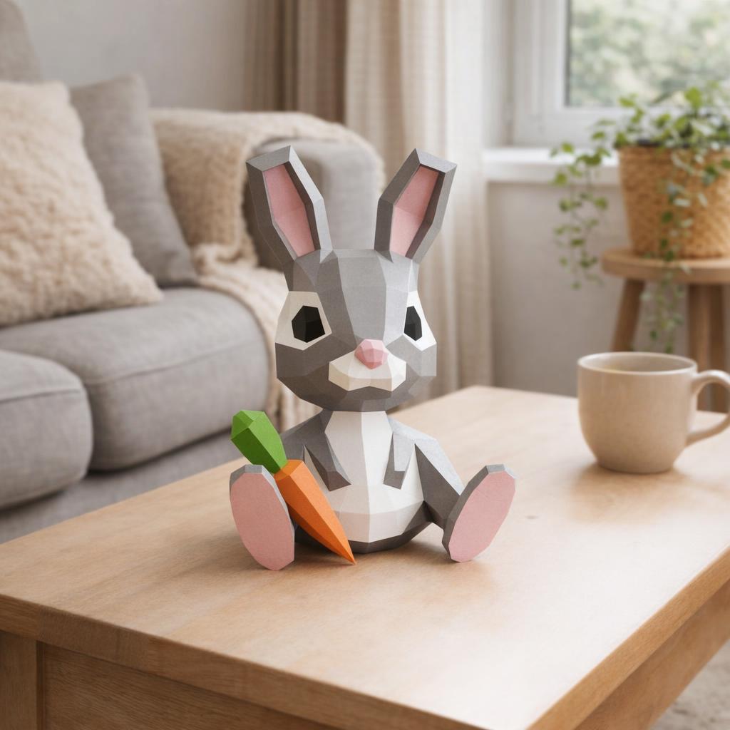 Papercraft lapin de Pâques avec sa carotte en origami