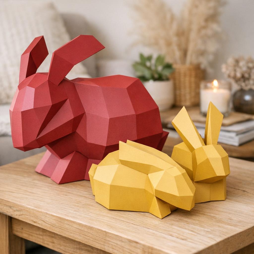 Papercraft lapin en origami 3D