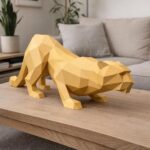 Papercraft léopard accroupi en origami 3D