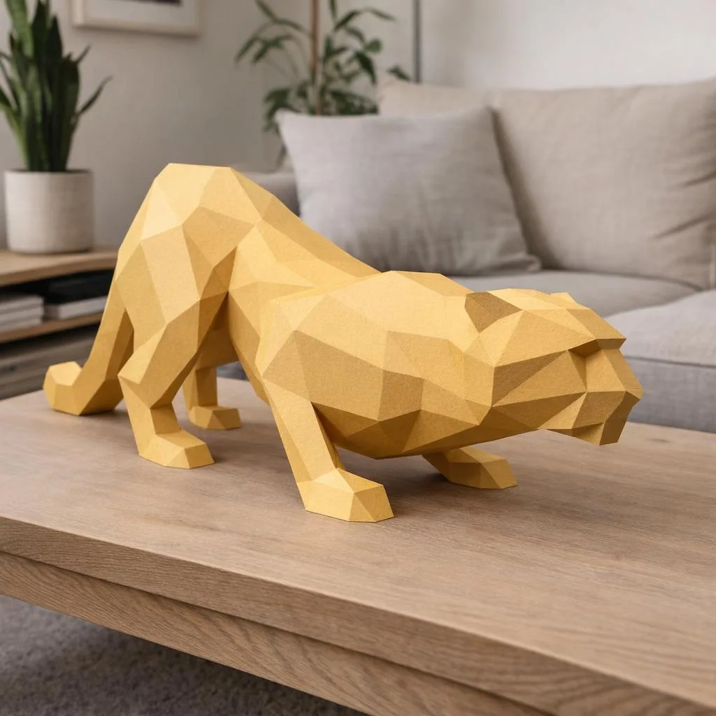 Kauernder Leopard als 3D-Origami-Papercraft