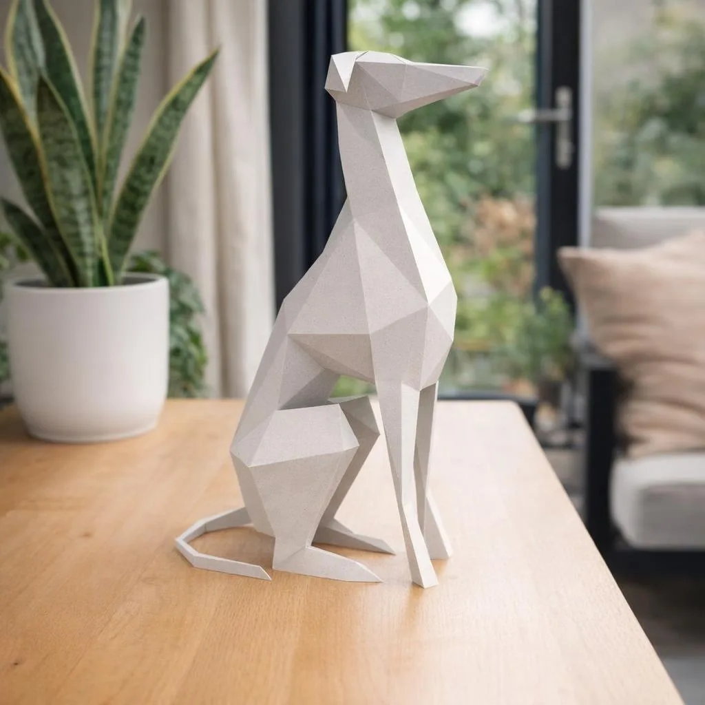 Papercraft sitzender Italienischer Windhund in Origami