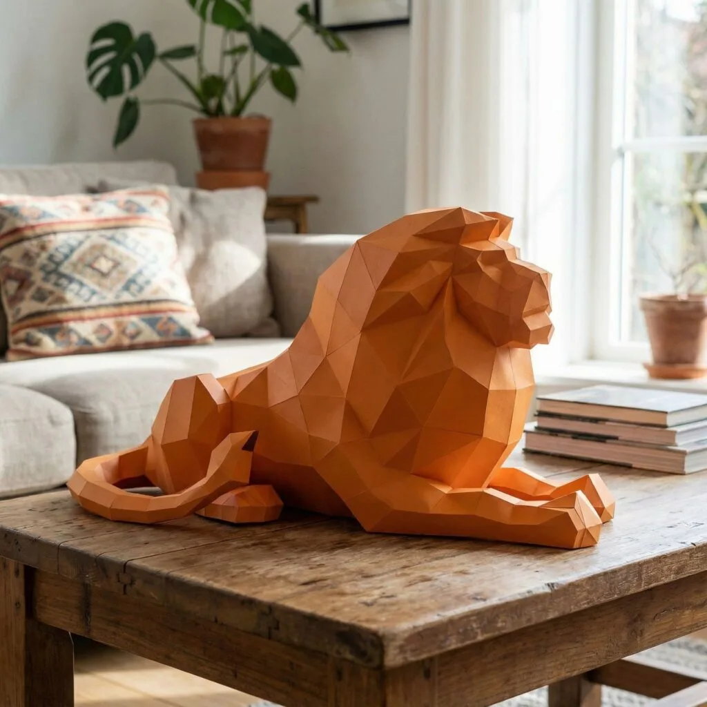 Papercraft lion allongé en origami 3D