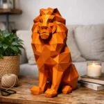 Zittende leeuw papercraft 3D oranje, weergave 2