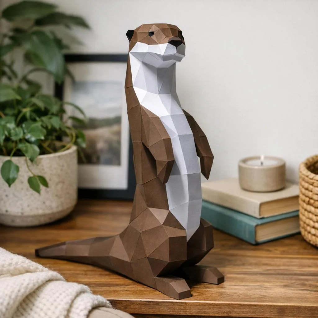 Papercraft Otter im 3D-Origami-Stil