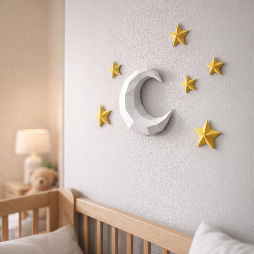 Papercraft lune et étoiles origami papier 3D DIY