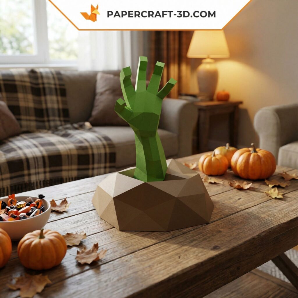 Papercraft main émergeant du sol en origami 3D