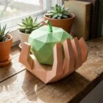 Papercraft main tenant une pomme en origami 3D
