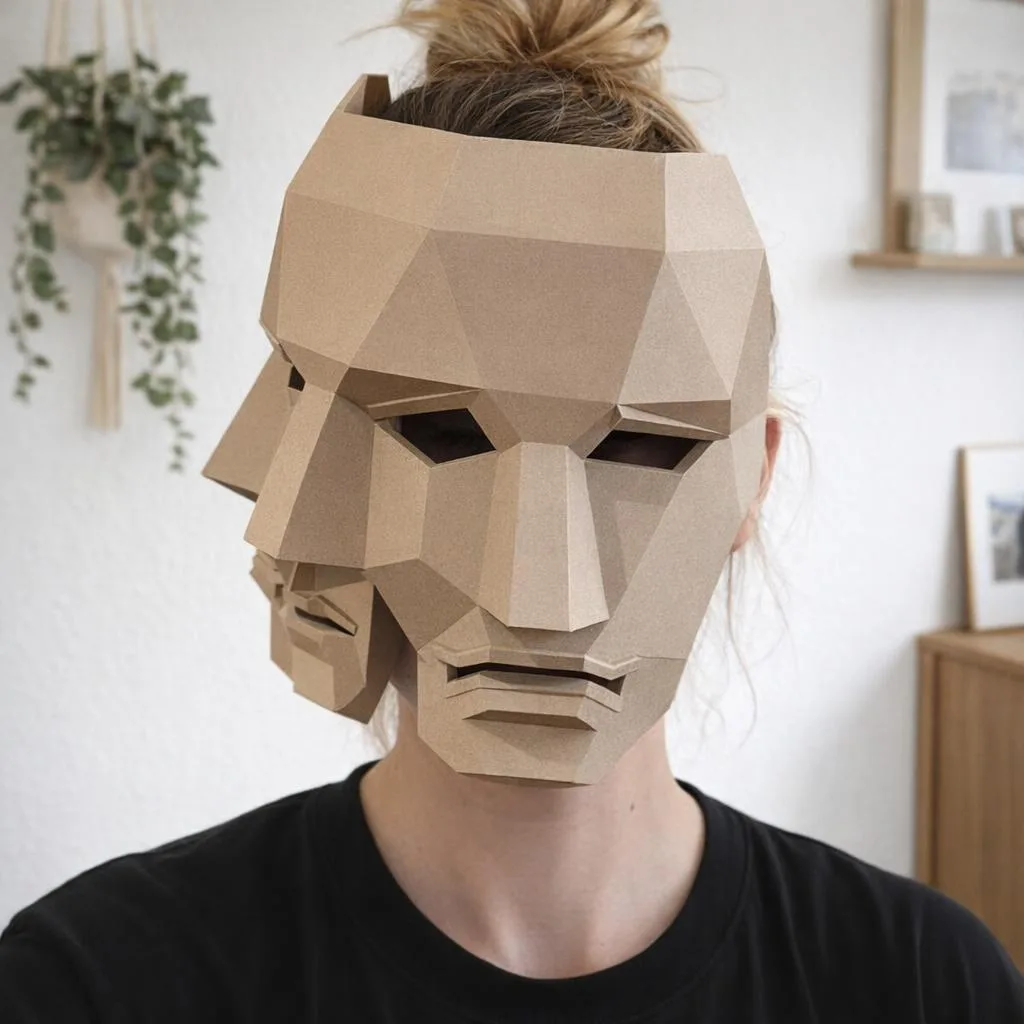 Papercraft Origami-Maske mit drei Gesichtern