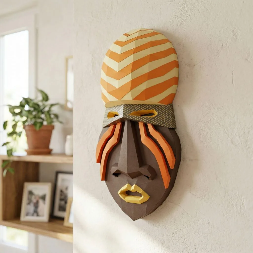 Papercraft Afrikanische Maske im Origami-Stil